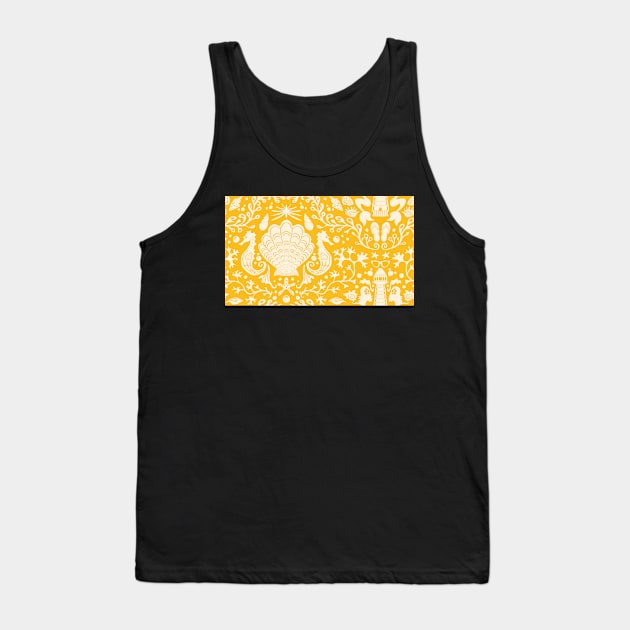 yellow summer beach damask pattern with seashells Tank Top by colorofmagic
